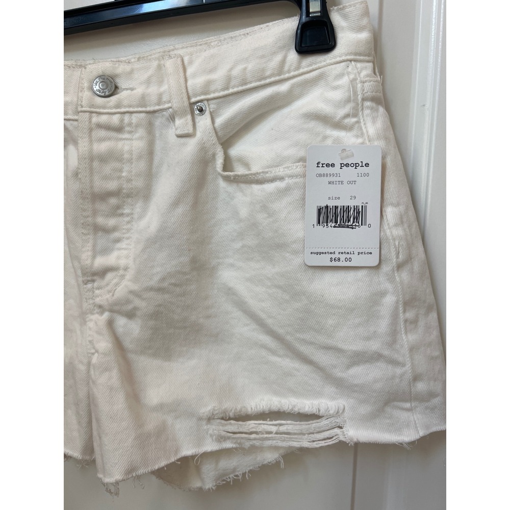 Free People White Out Distressed Denim Shorts High Rise Button Fly  29 - Picture 7 of 8
